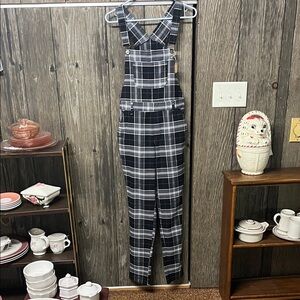 Hot Topic Black & White Plaid Overall Jumpsuit